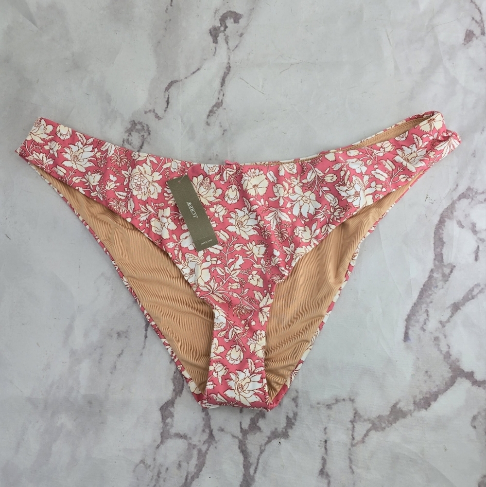 J Crew Swim Bottom Pink Curved Waist Bikini High Cut Cheeky Tossed Floral BH553